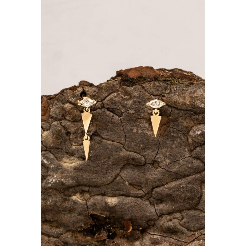 Ingrid Double Spike Marquise Diamond Single Earrings | Marquise Collection   