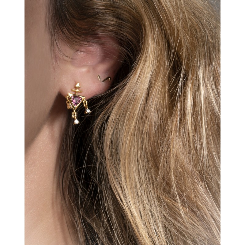 Rubellite Brilliant Triangle Dream Catcher Earrings | Alchemie Collection