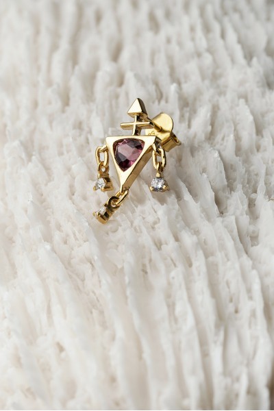 Rubellite Brilliant Triangle Dream Catcher Earrings | Alchemie Collection