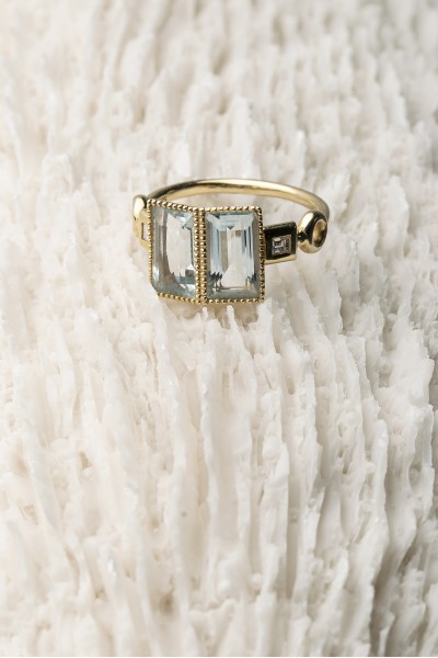 Narcissa Aquamarine & Square Diamonds Baguette Ring | Forêt Collection
