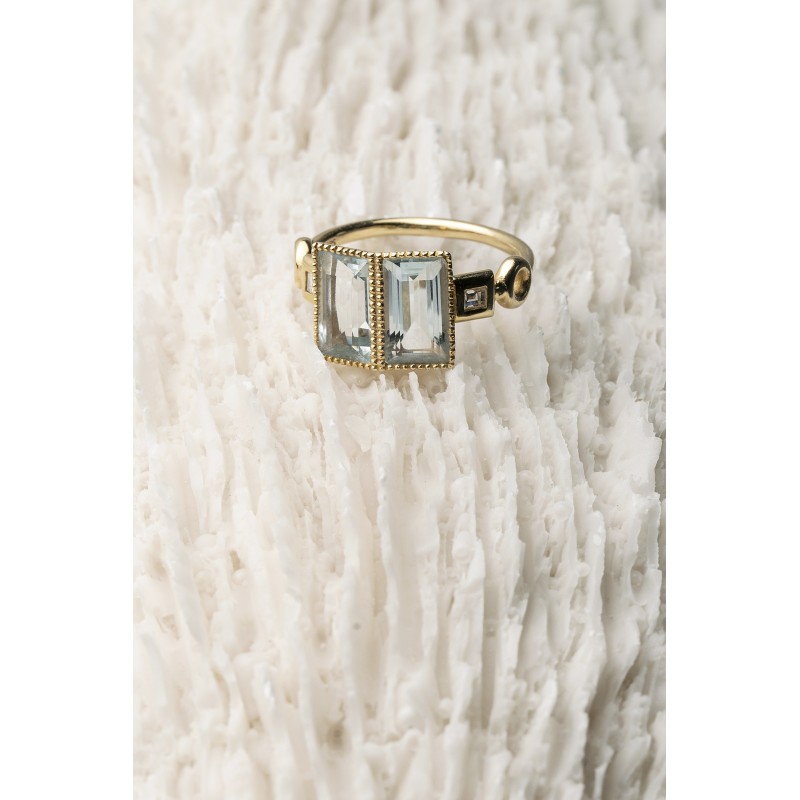 Narcissa Aquamarine & Square Diamonds Baguette Ring | Forêt Collection