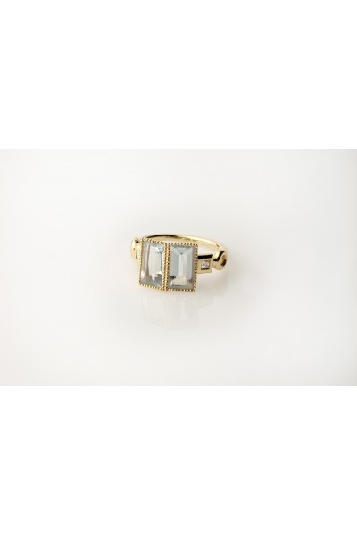 Narcissa Aquamarine & Square Diamonds Baguette Ring | Forêt Collection