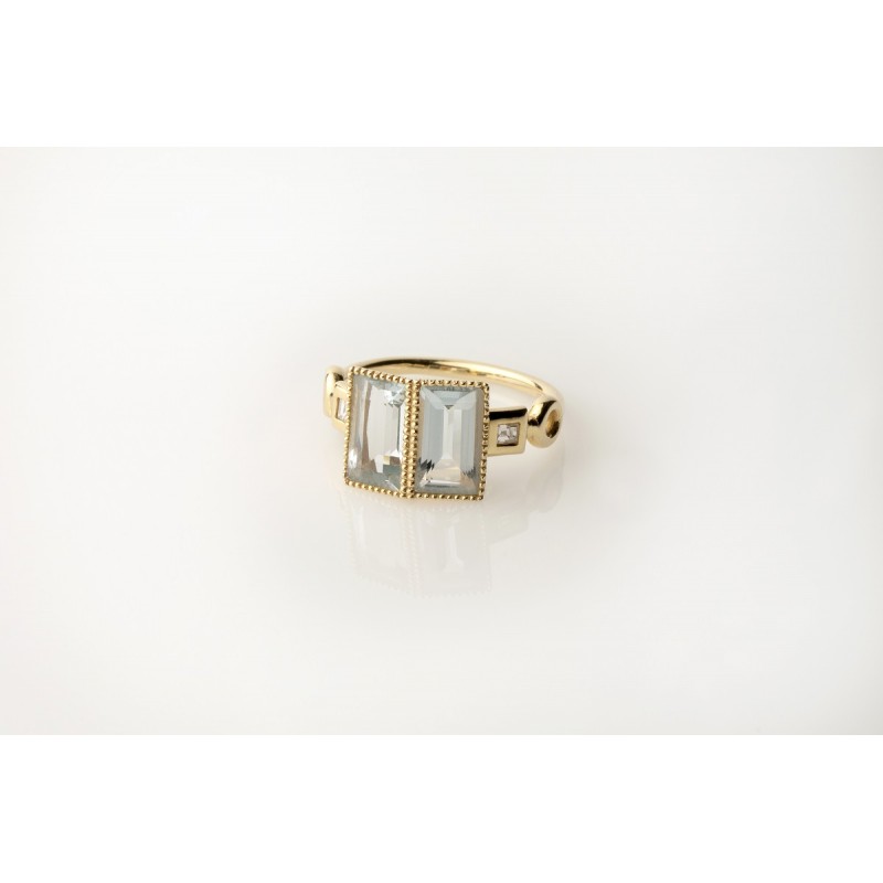 Narcissa Aquamarine & Square Diamonds Baguette Ring | Forêt Collection